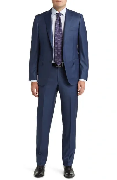 Hickey Freeman Sharkskin Wool Suit In Blue