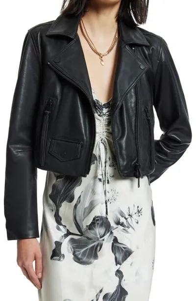 Allsaints Elora Crop Leather Biker Jacket In Black