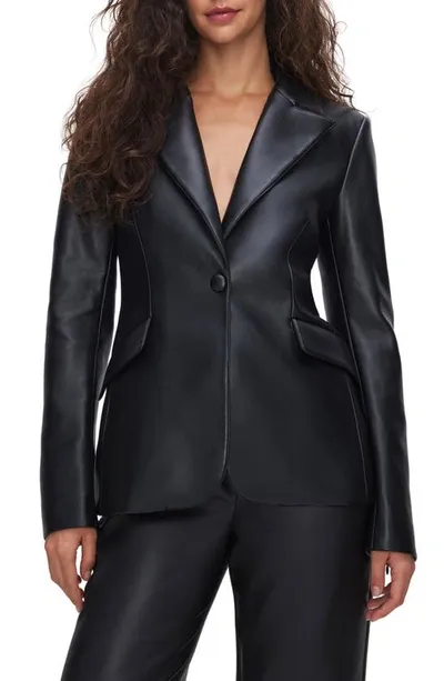 Good American Sculpted Faux Leather Blazer In Black