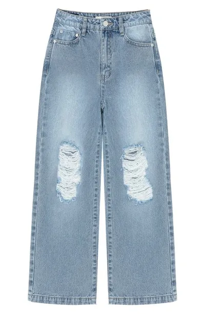 Habitual Girls' Destructed Wide Leg Boyfriend Jeans - Big Kid In Indigo