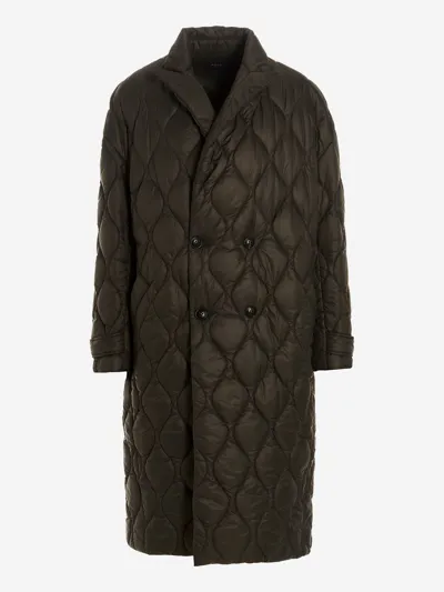 Amiri Long Quilted Coat In Green