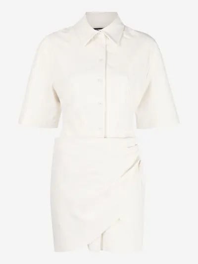 Jacquemus Short Dress La Robe Camisa White Draped In Ivory