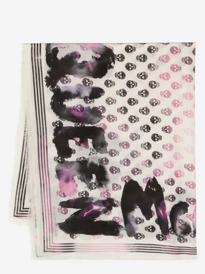 Alexander Mcqueen Graffiti Wool Scarf In Beige