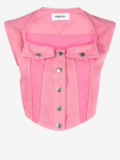 Ambush Cropped Denim Top In Pink