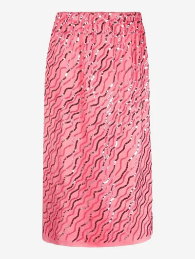 Marni Wavy Sequin Pull-on Midi Skirt In Pink