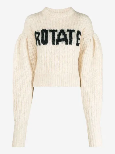 Rotate Birger Christensen Intarsia-logo Cropped Jumper In White