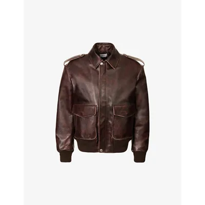 Bally Mens Ebano Popper-epaulette Boxy-fit Leather Jacket In Brown