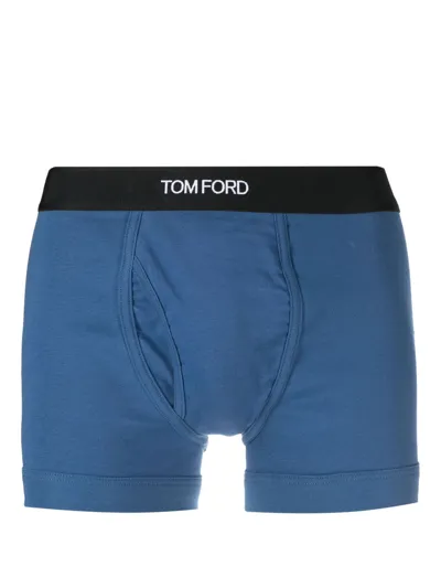 Tom Ford Logo-waistband Cotton Boxers In Blue