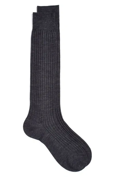 Pantherella Merino Wool Blend Over-the-knee Dress Socks In Charcoal