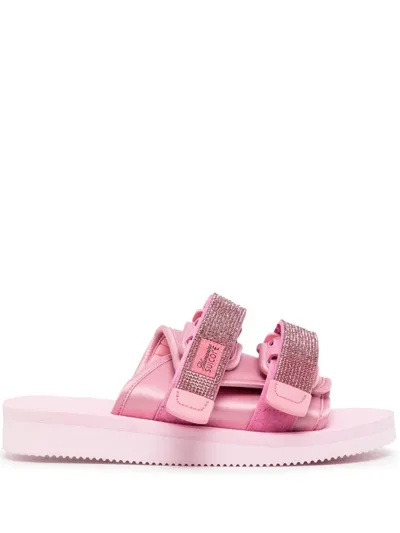 Blumarine X Suicoke Rhinestone-embellished Slides In Pink