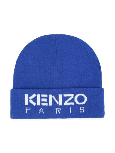 Kenzo Kids' Intarsia-knit Logo Beanie In Navy