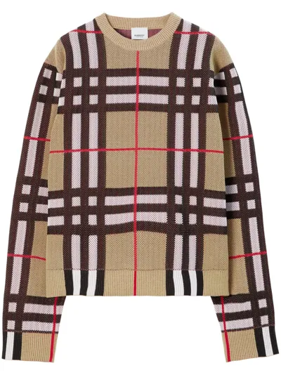 Burberry Check Technical Cotton Sweater In Multicolor