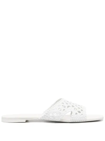 Tory Burch Laser-cut Leather Mules In White