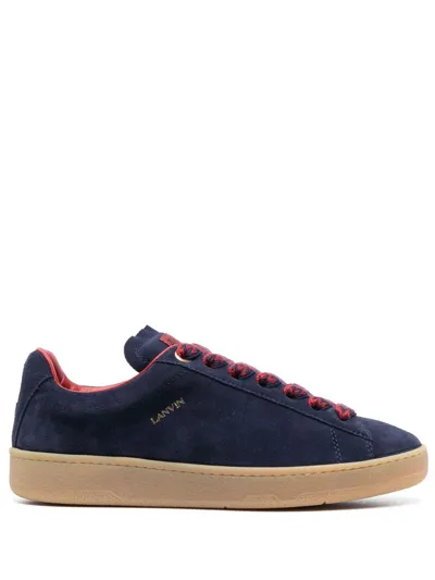 Lanvin Curb Lite Foiled-branding Leather Low-top Trainers In Navy Blue