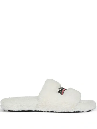 Balenciaga Furry Logo Embroidery Slides In White