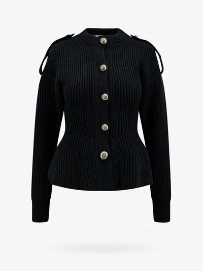 Alexander Mcqueen Long Sleeved Knitted Cardigan In Black