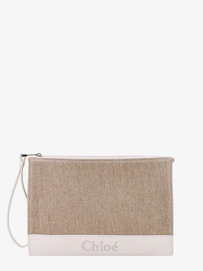 Chloé Two-tone Zipped Clutch Bag In Brown