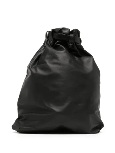 Yohji Yamamoto Drawstring Leather Backpack In Black