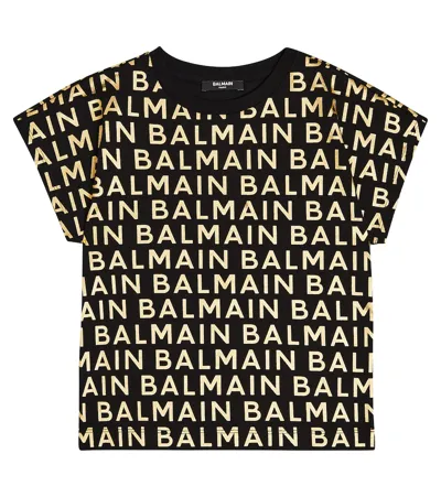 Balmain Kids' Bedrucktes T-shirt Aus Baumwolle In Black