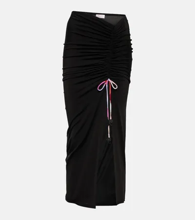 Pucci Asymmetric Ruched Slit Midi Skirt In Black