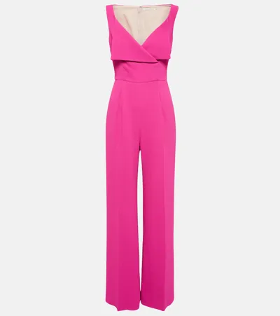 Emilia Wickstead Antica Folded-neckline Crepe Jumpsuit In Hot Pink Neon