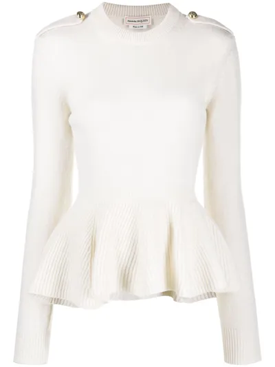 Alexander Mcqueen Ribbed-knit Peplum-hem Jumper In White