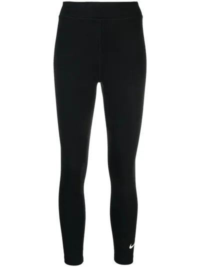 Nike Swoosh-print 7/8 Performance Leggings In Black