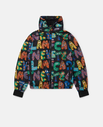 Stella Mccartney Kids' Stella Monster Logo Print Zip Hoodie In Black Multicolour