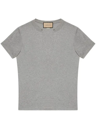 Gucci Split-neck Cotton T-shirt In Grey