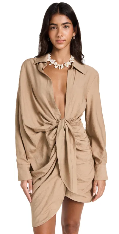 Jacquemus La Robe Bahia Draped Dress In Cream