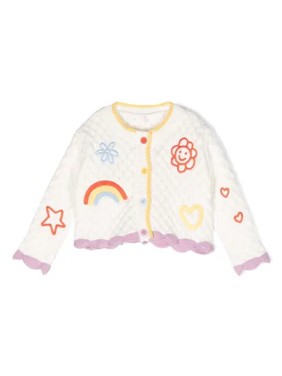 Stella Mccartney Baby Embroidered Cable-knit Cotton Cardigan In Offwhite