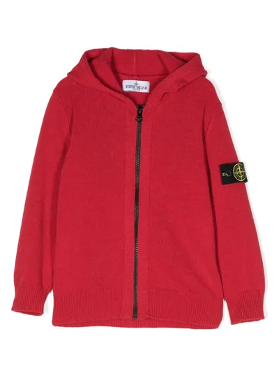 Stone Island Junior Kids' Compass-motif Zipped Hoodie In Red