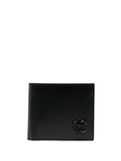 Roberto Cavalli Logo-plaque Leather Wallet In Black