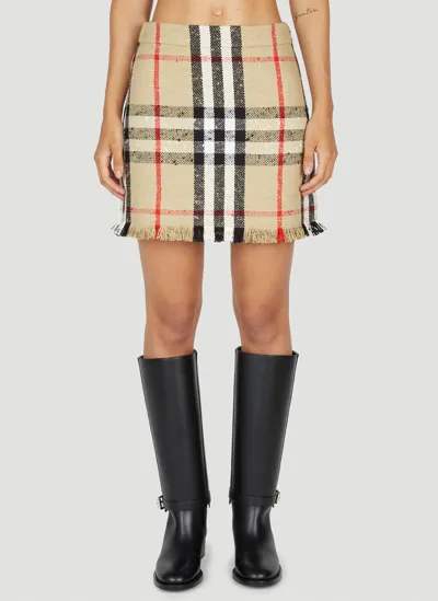 Burberry Catia Check Cotton & Wool Mini Skirt In Beige