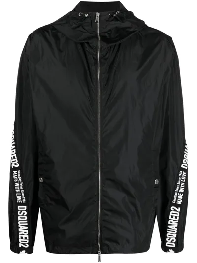 Dsquared2 Logo-tape Detail Windbreaker Jacket In Black