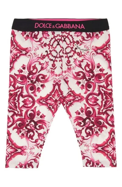 Dolce & Gabbana Babies' Majolica-print Interlock Leggings In Multicolor