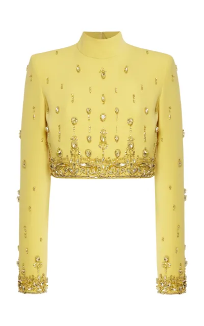 Zuhair Murad Crystal-embellished Cady Turtleneck Crop Top In Yellow