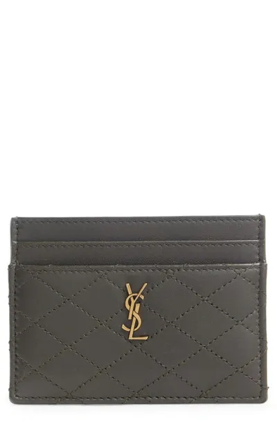 Saint Laurent Quilted Leather Card Case In Light Musk