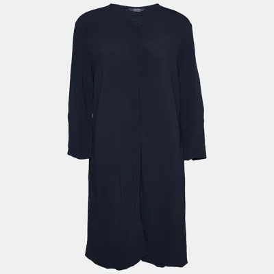 Pre-owned S'max Mara Navy Blue Crepe Button Front Shirt Midi Dress M