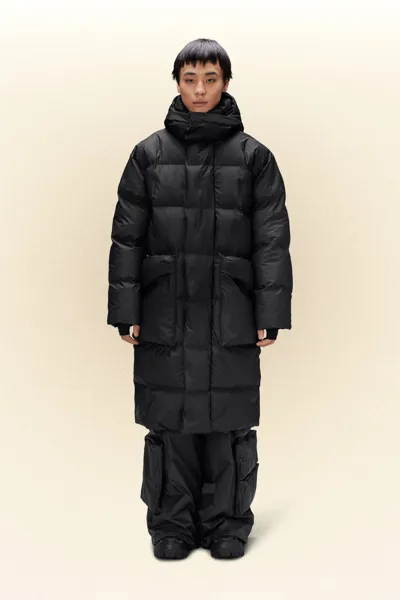 Rains Harbin Long Puffer Jacket In Black