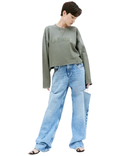 Maison Margiela Cropped Sweatshirt With Logo In Khaki