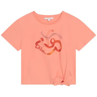 Chloé Kids' Graphic Print Cotton T-shirt In Apricot