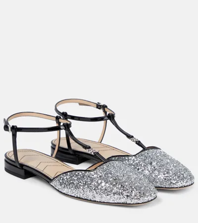 Gucci Double G Glitter Ballerina Shoes In Silver