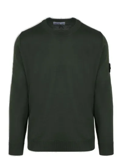 Stone Island Logo Patch Crewneck Sweater In Green