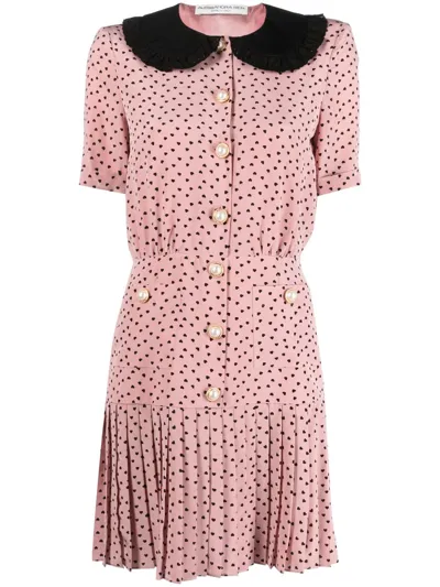 Alessandra Rich Polka-dot Silk Mini Dress In Pink