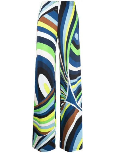 Pucci Printed High-rise Jersey Wide-leg Pants In Blau