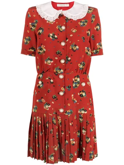 Alessandra Rich Floral-print Silk Minidress In Red