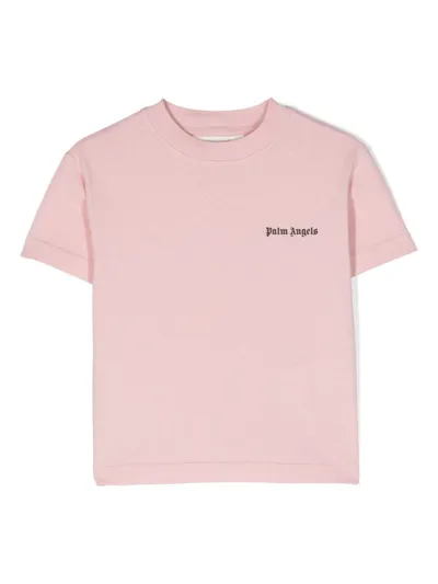 Palm Angels Kids' Logo-print Cotton T-shirt In Pink