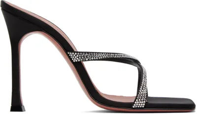 Amina Muaddi Black Adriana Crystal Slipper Heeled Sandals