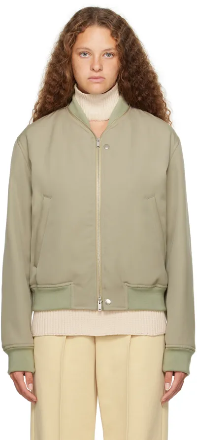 Jil Sander Taupe Zip Bomber Jacket In 317 Medium Green